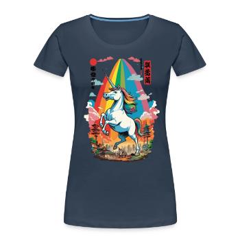Japon Ukiyo-E Art Style Vintage Japonais - T-shirt bio Premium Femme - bleu marine - Devant - Mia (176cm)