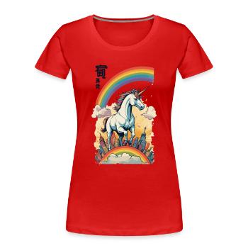 Japon UkiyoE Art Licorne Lover Design - T-shirt bio Premium Femme - bleu marine - Devant - Mia (176cm)