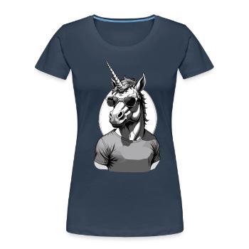 Lustiges Vatertag Design Papa Einhorn - Frauen Premium Bio T-Shirt - Navy - Vorne - Mia (176cm)