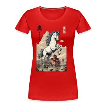 Japan Ukiyo-E Kunst Japanischer Vintage Stil - Frauen Premium Bio T-Shirt - Navy - Vorne - Mia (176cm)