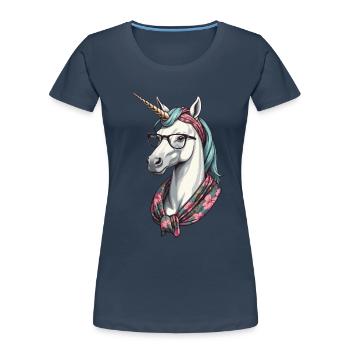 Maman Licorne Maman Drôle Maman Fête des Mères - T-shirt bio Premium Femme - bleu marine - Devant - Mia (176cm)