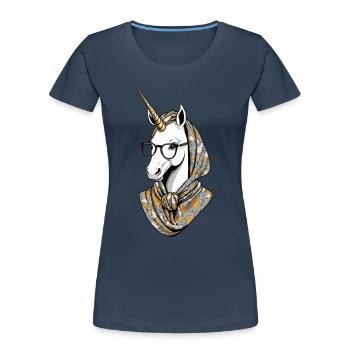 Licorne Maman Drôle Maman Fête des Mères Licornes - T-shirt bio Premium Femme - bleu marine - Devant - Mia (176cm)