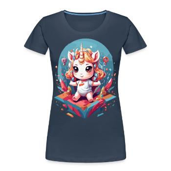 Unique Birthday Cute Unicorn Design - Women's Premium Organic T-Shirt - navy - Front - Mia (176cm)