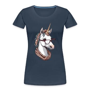 Fière maman licorne maman élégante - T-shirt bio Premium Femme - bleu marine - Devant - Mia (176cm)