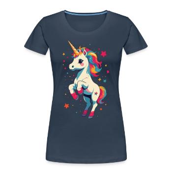 Unique Birthday Motif Funny Unicorns - Women's Premium Organic T-Shirt - navy - Front - Mia (176cm)