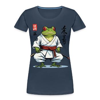 Samurai Frosch Vintage Ukiyo-e Stil Aesthetic - Frauen Premium Bio T-Shirt - Navy - Vorne - Mia (176cm)