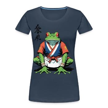 Samurai Frosch & Vintage Ukiyo-e Stil Design - Frauen Premium Bio T-Shirt - Navy - Vorne - Mia (176cm)