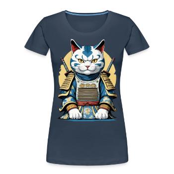 Samurai Katze Japanisches Samurai Kunstwerk Design - Frauen Premium Bio T-Shirt - Navy - Vorne - Mia (176cm)