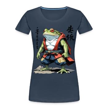 Samurai Frog Vintage Ukiyo-e Style Japan Art - Women's Premium Organic T-Shirt - navy - Front - Mia (176cm)
