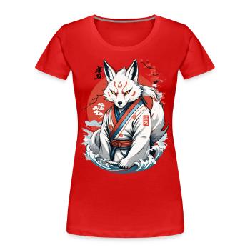 Kitsune Samurai Fuchs Vintage Ukiyo-e Stil - Frauen Premium Bio T-Shirt - Navy - Vorne - Mia (176cm)