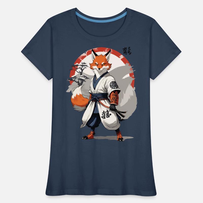 Kitsune Samurai Fox Vintage Ukiyo-e Style Women's Premium Organic T-Shirt