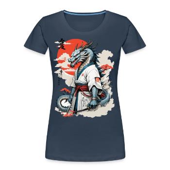 Dragon Samouraï Vintage Ukiyo-e Style Japon Art - T-shirt bio Premium Femme - bleu marine - Devant - Mia (176cm)