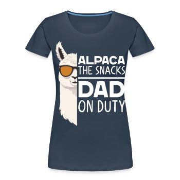Drôle de papa d’alpaga parfait jeu de mots - T-shirt bio Premium Femme - bleu marine - Devant - Mia (176cm)