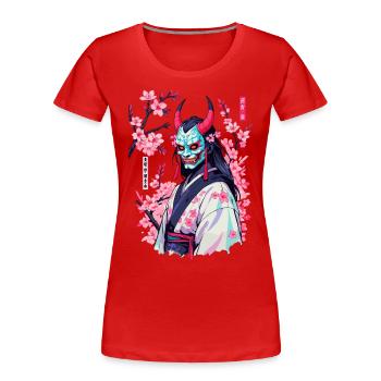 Oni Samouraï Vaporwave Esthétique Japon Culture - T-shirt bio Premium Femme - bleu marine - Devant - Mia (176cm)
