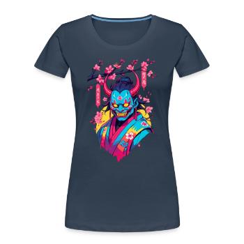 Oni Samouraï Vaporwave Esthétique Japon Culture - T-shirt bio Premium Femme - bleu marine - Devant - Mia (176cm)