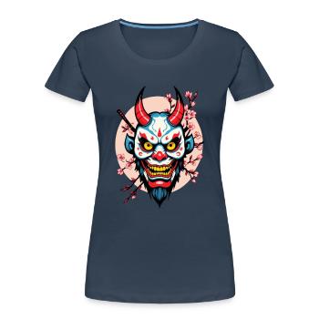 Oni Masque Démon Japonais Samouraï - T-shirt bio Premium Femme - bleu marine - Devant - Mia (176cm)