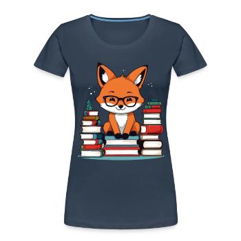 Cute book lover fox with glasses - Women's Premium Organic T-Shirt - navy - Front - Mia (176cm)