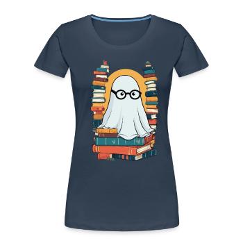Reading Halloween Ghost Book Lover Style - Women's Premium Organic T-Shirt - navy - Front - Mia (176cm)
