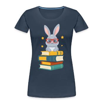 Lesender Hase Begeisterter Buchliebhaber Perfekter - Frauen Premium Bio T-Shirt - Navy - Vorne - Mia (176cm)