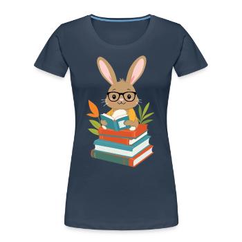 Lapin de lecture Lapin amateur de livres enthousiaste - T-shirt bio Premium Femme - bleu marine - Devant - Mia (176cm)