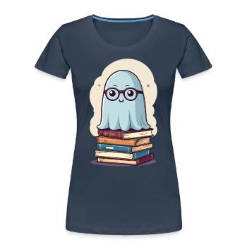Lesendes Halloween Gespenst Buchliebhaber Stil - Frauen Premium Bio T-Shirt - Navy - Vorne - Mia (176cm)