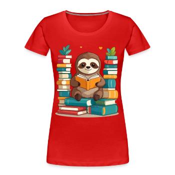 Funny Book Lover Sloth Cute Design - Women's Premium Organic T-Shirt - navy - Front - Mia (176cm)