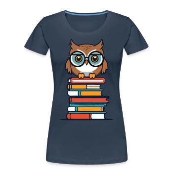 liteSüße Buch Illustration Für Eulen Liebhaber - Frauen Premium Bio T-Shirt - Navy - Vorne - Mia (176cm)