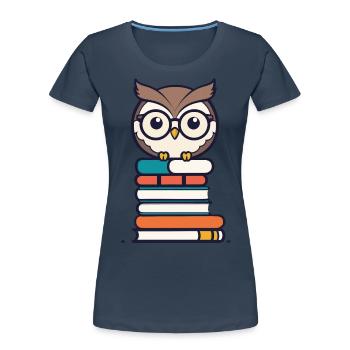 Bücher Eule Süße Buch Illustration Eulen Liebhaber - Frauen Premium Bio T-Shirt - Navy - Vorne - Mia (176cm)