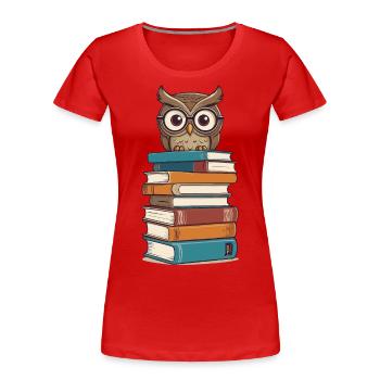 Books Owl Owls Lover Cute Book Illustration - Women's Premium Organic T-Shirt - navy - Front - Mia (176cm)