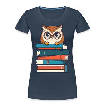 Bücher Eule Süße Buch Illustration Eulen Liebhaber - Frauen Premium Bio T-Shirt - Navy - Vorne - Mia (176cm)