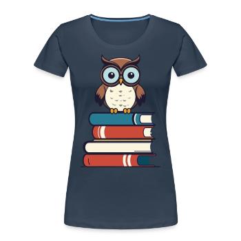 Books Owl Cute Book Illustration - Women's Premium Organic T-Shirt - navy - Front - Mia (176cm)