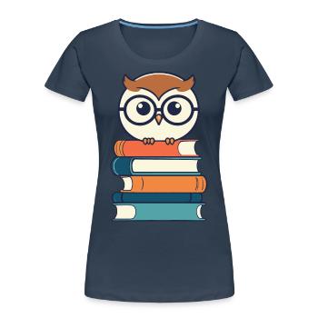 Bücher Eule Eulen Liebhaber Leseratte Illustration - Frauen Premium Bio T-Shirt - Navy - Vorne - Mia (176cm)