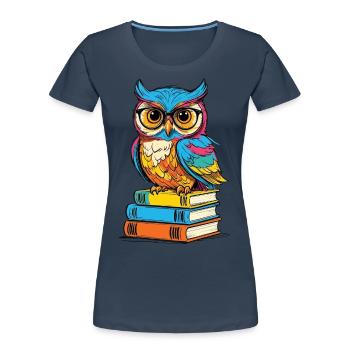 Bücher Eule Eulen Liebhaber Süße Buch Illustration - Frauen Premium Bio T-Shirt - Navy - Vorne - Mia (176cm)