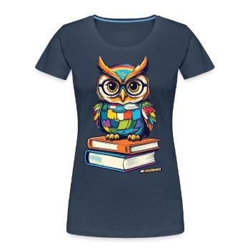 Books Owl Owls Lover Cute Book Illustration - Women's Premium Organic T-Shirt - navy - Front - Mia (176cm)