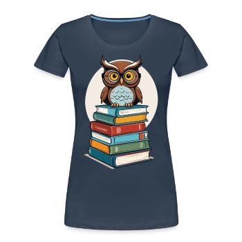 Bücher Eule Eulen Liebhaber Süße Buch Illustration - Frauen Premium Bio T-Shirt - Navy - Vorne - Mia (176cm)
