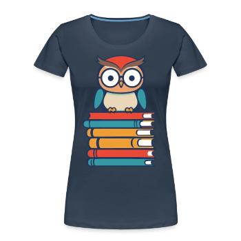 Books Owl Cute Bookworm Bookworm Bookworm - Women's Premium Organic T-Shirt - navy - Front - Mia (176cm)