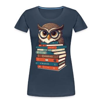 Owls Lover Cute Book Illustration - Women's Premium Organic T-Shirt - navy - Front - Mia (176cm)