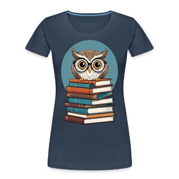 Süße Buch Illustration Eule Bücherliebhaber - Frauen Premium Bio T-Shirt - Navy - Vorne - Mia (176cm)