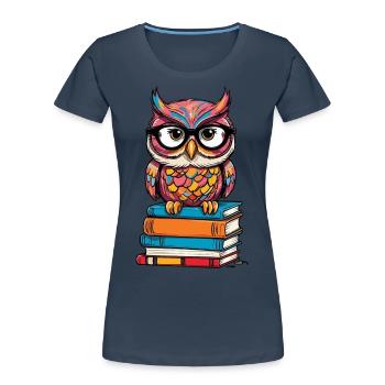 Books Owl for owl lovers and bookworms - Women's Premium Organic T-Shirt - navy - Front - Mia (176cm)