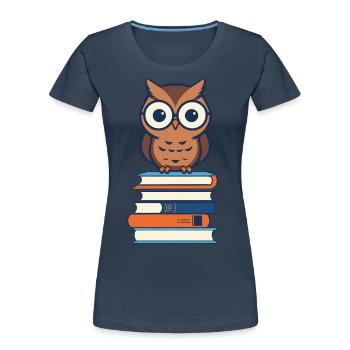 Bücher Eule Eulen Liebhaber Süße Buch Illustration - Frauen Premium Bio T-Shirt - Navy - Vorne - Mia (176cm)