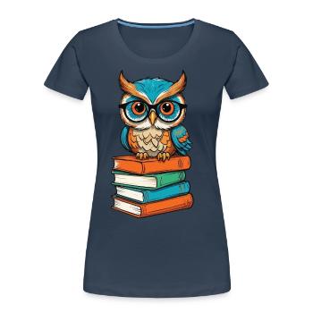 Bücher Eule Lustiger Buch Liebhaber Illustration - Frauen Premium Bio T-Shirt - Navy - Vorne - Mia (176cm)