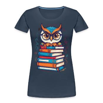 Bücher Eule Süße Buch Illustration Leseratte - Frauen Premium Bio T-Shirt - Navy - Vorne - Mia (176cm)