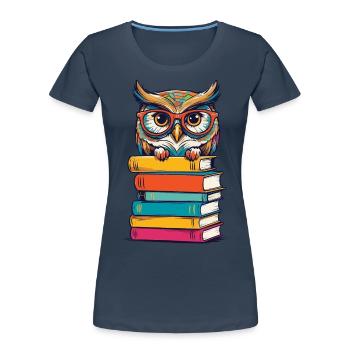 Livres Hibou Mignon Livre Illustration Littérature - T-shirt bio Premium Femme - bleu marine - Devant - Mia (176cm)