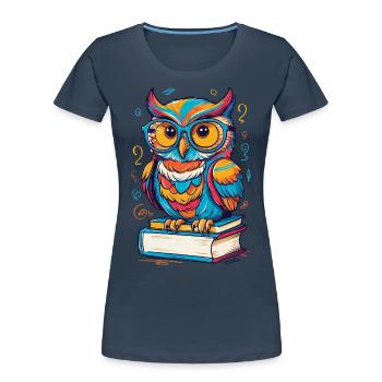 Bücher Eule Eulen Liebhaber Süße Buch Illustration - Frauen Premium Bio T-Shirt - Navy - Vorne - Mia (176cm)