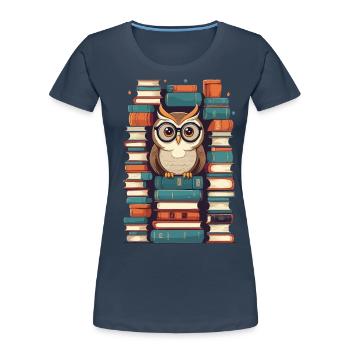 Bücher Eule Süße Buch Illustration Lesender Kauz - Frauen Premium Bio T-Shirt - Navy - Vorne - Mia (176cm)
