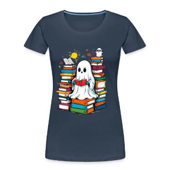 Reading Halloween Ghost Book Lover Style - Women's Premium Organic T-Shirt - navy - Front - Mia (176cm)