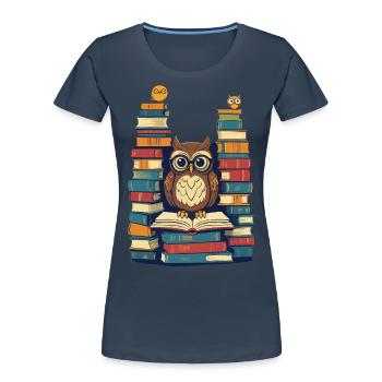 Books Owl For Owls Lover Bookworm - Women's Premium Organic T-Shirt - navy - Front - Mia (176cm)