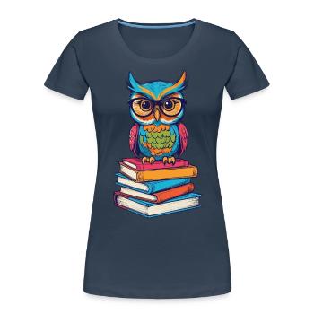 Livres Hibou Lecture Hibou Littérature Livre Amour - T-shirt bio Premium Femme - bleu marine - Devant - Mia (176cm)