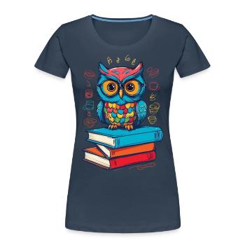 Bücher Eule Süße Buch Illustration Lesender Kauz - Frauen Premium Bio T-Shirt - Navy - Vorne - Mia (176cm)