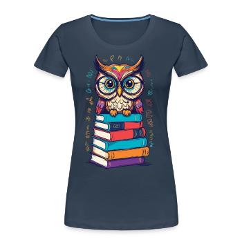 Bücher Eule Begeisterte Leseratte Niedlicher - Frauen Premium Bio T-Shirt - Navy - Vorne - Mia (176cm)